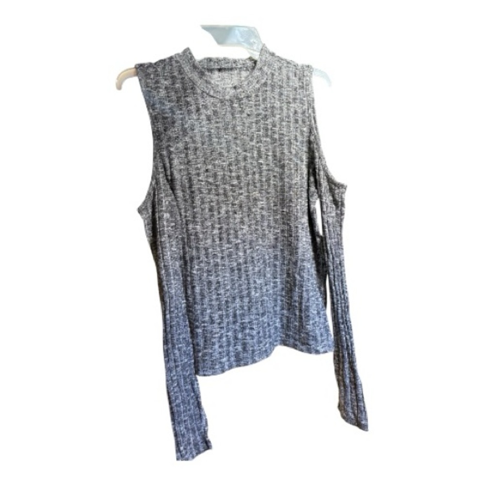 Cold-Shoulder Ribbed Long Sleeve Top - Gray - Picture 3 of 3
